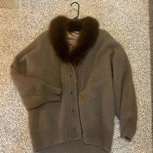 Vintage Misook angora and fur collar sweater